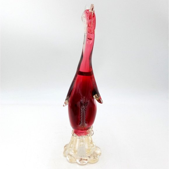 Large Venetian Glass Rooster Cranberry Red Clear Italian Murano Chicken 14 Inch - Picture 5 of 15